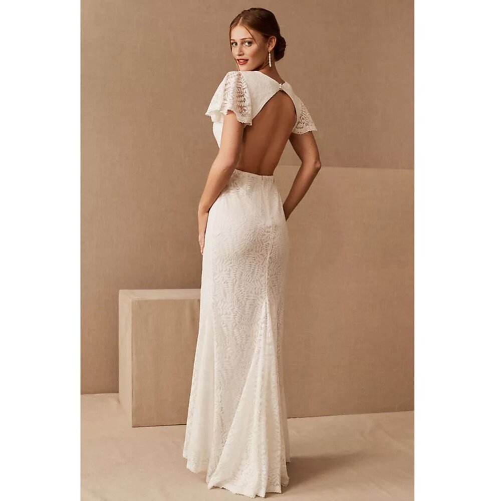 Fame and Partners Lace Open Back Wedding Dress